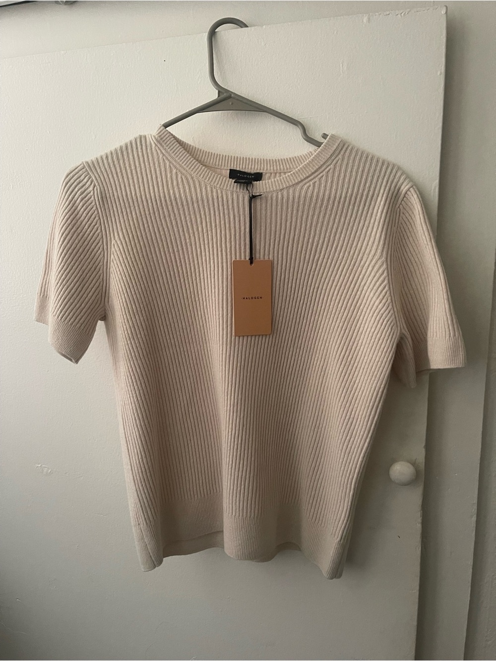 Halogen Cream Ribbed Short Sleeve Knit